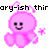 Pixelated pink octopus-like creature with black eyes and mouth, holding a pink star-tipped wand, with partial text above reading 'ory-ish thir'