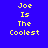 Blue background with yellow text reading "Joe Is The Coolest" arranged in a , with red rectangular overlays on different text segments across frames