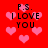 Red background with pink pixelated hearts and repeated black text reading "P.S. I LOVE YOU" in four quadrants.