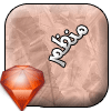 Four square icons with textured brown backgrounds, orange gem-like shapes in bottom-left corners, and Arabic text in white script across each icon's upper portion.