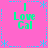 A static image with a bright pink background featuring four identical green text blocks reading "I Love Cal" arranged in a , surrounded by light blue dashed lines and asterisk-like symbols