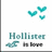 Teal text and pixelated graphics on white background: three teal hearts, 'Daniel Radcliffe' top-right, 'Hollister is love' left-center with small graphic, 'is the sexiest man' bottom-left, 'ALIVE!!' bottom-right.