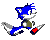 Blue anthropomorphic hedgehog with white muzzle and red shoes in a running animation sequence