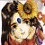 six pixelated anime-style images with text overlays on colored backgrounds, showing a girl with long dark hair in various poses and expressions