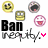 Pixelated icon set with yellow, gray, and pink circular faces above 'Ban neqity.' text; left side has a pink heart symbol.