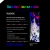 Pixelated static image with dark background, vertical gradient bar on right side transitioning from blue to white, horizontal color spectrum strip at top.
