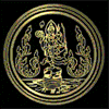 Golden circular and oval icons with intricate deity figures, flames, and borders displayed in a