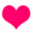 A solid pink heart shape with pixelated edges on a white background, surrounded by scattered light pink dots.