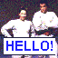 Pixelated cartoon-style image with four distinct sections showing characters in white shirts, text overlays, and colored backgrounds.