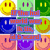 A grid of nine pixelated smiley faces in various colors with a central text overlay reading 'If the hat world were kids.'
