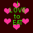 Green text reading "I LOVE to EAT" surrounded by pink hearts on a dark background, with pixelated animation effects.