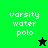 Four display "varsity water polo" text with a star icon changing from black to green on different backgrounds