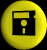 Yellow circular icon with black floppy disk symbol, showing rotation animation