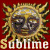 A contact sheet of seven animated frames showing a sun-like face with yellow rays and dark facial features on a red background, each frame displaying the word "Sublime" in white text below the icon.