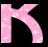 Two side-by-side pink pixelated K letters on a black background with subtle white highlights and dithering effects.