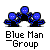 A contact sheet of 10 animated frames showing variations of a pixelated Blue Man Group icon with blue figures and text, displayed on a gray background.