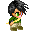 A 4-frame pixel art animation of a character with afro hair, green shirt, and beige pants performing walking motion across frames.