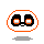 Pixelated cartoon head with orange outline, black and white facial features, and gray shadow on light gray background.