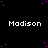 Black background with repeated white text 'Madison' and scattered pink dots, one gray rectangle in bottom-right corner.