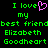 Green pixelated text on black background reads 'I love my best friend Elizabeth Goodheart' with a pink heart symbol replacing the word 'love' in the first line.