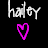 Two side-by-side animated frames of a pixelated buddy icon featuring the name 'hailey' in cursive script above a pink heart outline on black background.