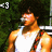 Pixelated image of a person with light brown hair wearing a white tank top, holding a dark object with red accents against a green background.