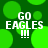 Green background with bright green circles and white text reading 'GO EAGLES!!!' in a pixelated style.