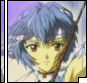 Anime-style character with blue hair and brown eyes, holding a staff-like object against a purple background.