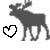 Pixelated grayscale moose stands beside a black-outlined heart symbol on white background.