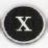 Black oval icon with white stylized X symbol centered on dark background, surrounded by light gray gradient border.