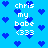 Blue background with scattered blue hearts and repeated white text reading 'chris my babe <333' in pixelated font.