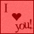 A pixelated red background displays 'I' at top left, a heart symbol in the center, and 'you!' below with two distinct heart colors.