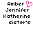 Pixelated text list with 'Amber' having a pink heart symbol, displayed in two identical on white background