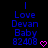 Blue pixelated text on black background reads 'I Love Devan Baby 82408' with a pink heart symbol, showing animation where the heart changes from solid to outline.