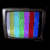 Three television screens display test patterns and static on a black background.