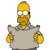 Pixelated character with yellow skin, white eyes, and a yellow beard wearing a gray shirt with yellow circular patches on the sleeves.