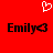 Red background with white pixelated heart above two black text instances reading 'Emily' followed by a small red heart symbol.