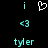Pixelated cyan and white icon with heart symbol, two 'i' characters, '<3' symbols, and 'tyler' text on black background.