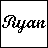 Animated icon displays 'Ryan' text with blue and black color variations, small heart symbols scattered below the name