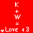 Red background with white text and symbols arranged in a pattern, featuring repeated 'K + W = Love <3' phrases with varying star counts