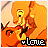 Pixelated orange cartoon character with yellow face and black eyes plays saxophone, text below reads 'love' in white letters with black outline.