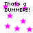 Pixelated text 'Thats a BUMMER!!!' repeated four times on white background with scattered pink stars.