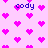 Pixelated pink heart pattern on light purple background with blue text 'cody' appearing in multiple positions.