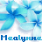 Pixelated blue flower with white and gray background, text "Mealyune" in blue letters below.