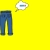 Blue denim jeans on a bright yellow background with a pixelated speech bubble containing a blue and brown rectangle.