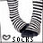 Pixelated icon shows black-and-white striped socks with a dark foot section, accompanied by a small heart symbol and the word 'SOCKS' in blocky text.
