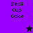 Pixelated icon with purple and black background sections, displaying "Sexii Cup Cake" text in three on both sides of a central dividing line