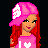Pixel art contact sheet of a female character with red hair and pink attire across multiple poses, including full-body views showing