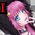 Pixelated anime-style character with pink hair and blue eyes, shown in four with changing text overlays