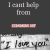 A static icon with dark gray background displaying repeated text and a central handwritten phrase.